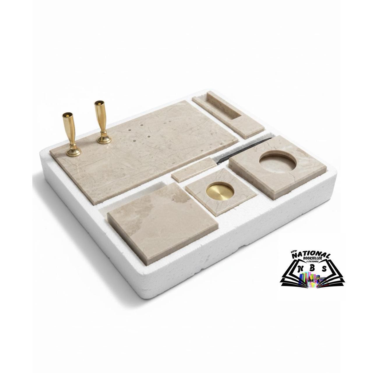 The Office Table Set Marble Beige Color. (9 Pieces)