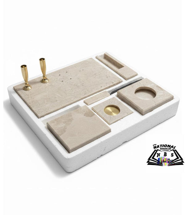 The Office Table Set Marble Beige Color. (9 Pieces)